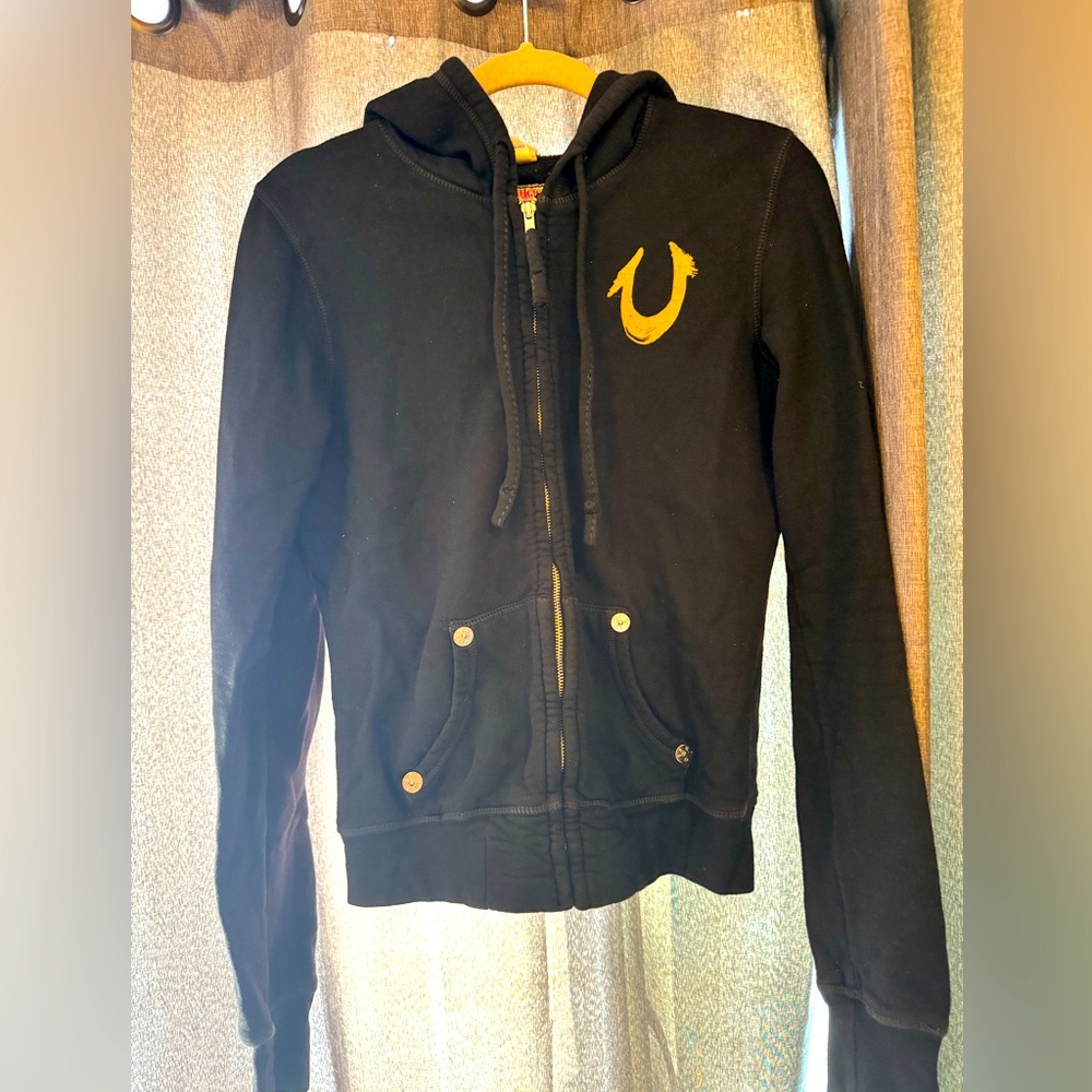 True religion black zip up hoodie